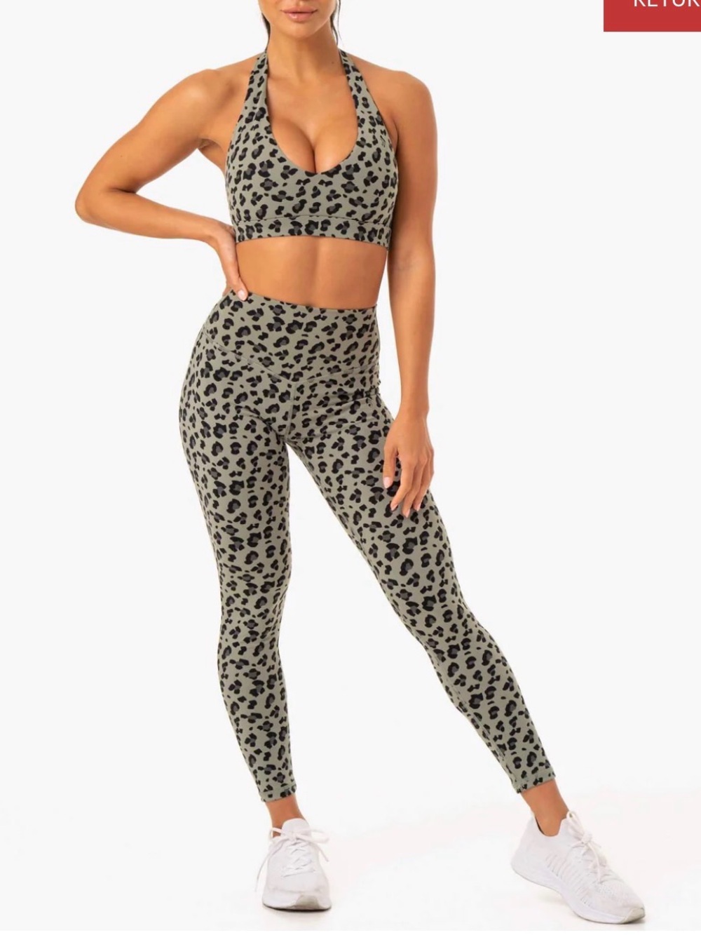 Ryderwear Olive Green & Black Leopard Print Sports Bra